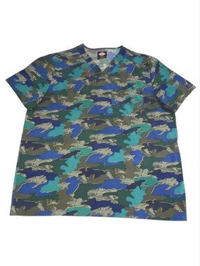 Men’s Women's Scrub Shirt Size XL Blue Green Camo Tie Swirl Dye Dickies